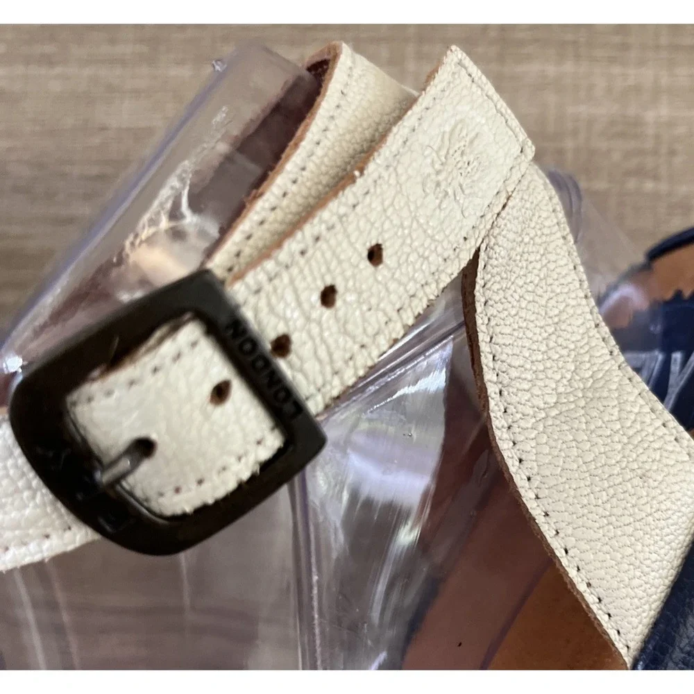 FLY LONDON Navy & White Mesh Front Leather Platform Wedge Sandals SIZE 9-9.5/40